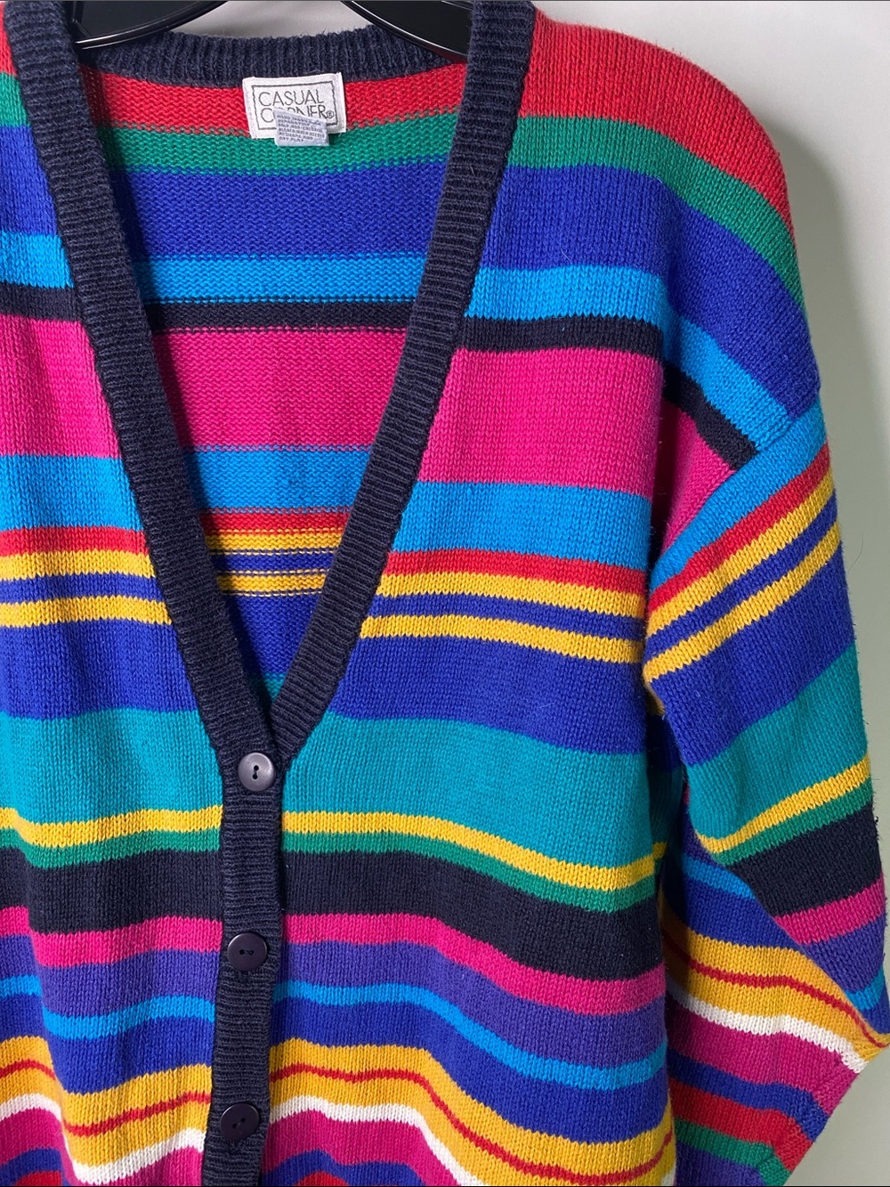 Casual Corner Navy-Trim Multicolor Striped Button Cardigan Women’s Medium - 1455 - Picture 3 of 6